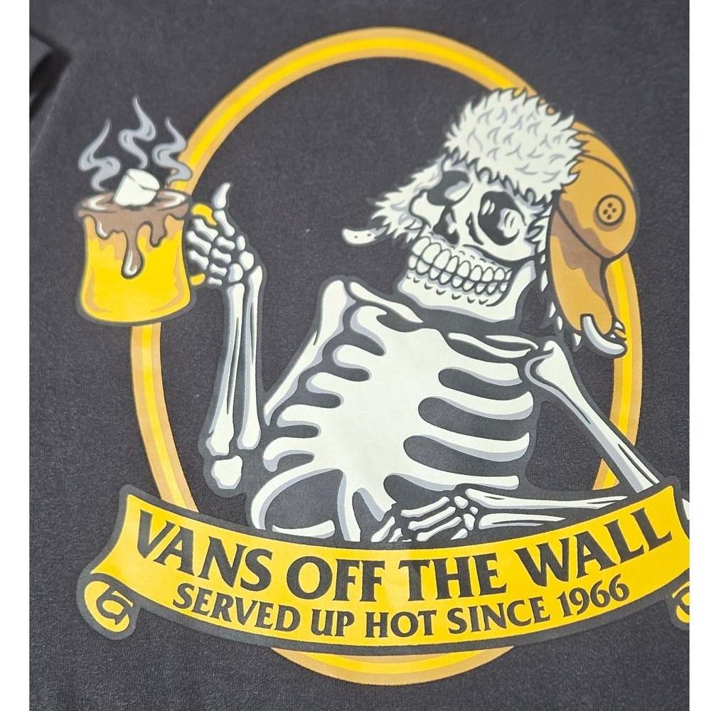 Vans Skeleton Black Hoodie L Youth Served Up Hot Since 1966 Hot Cocoa Skater